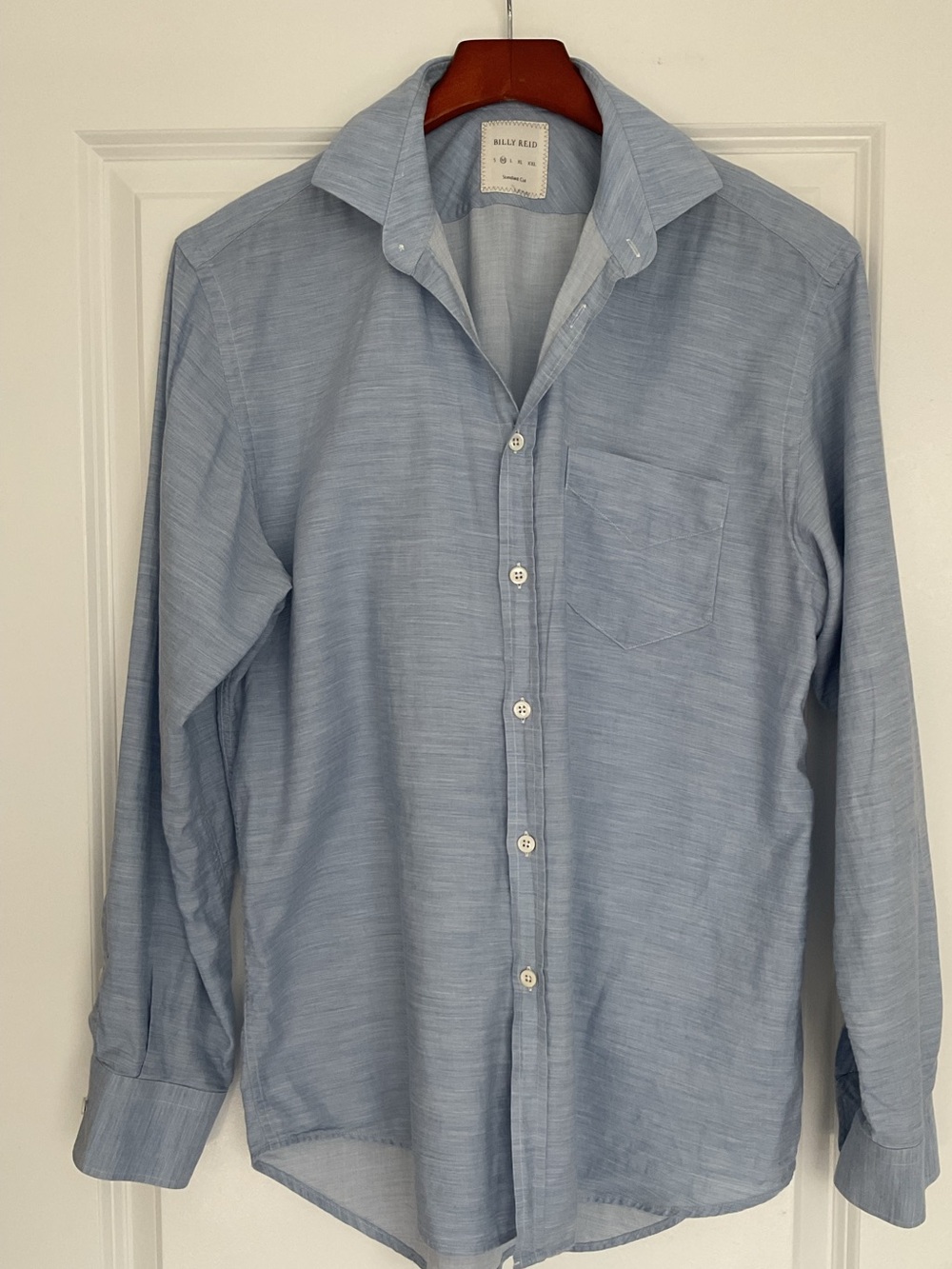 Billy Reid med standard cut slub light blue men’s